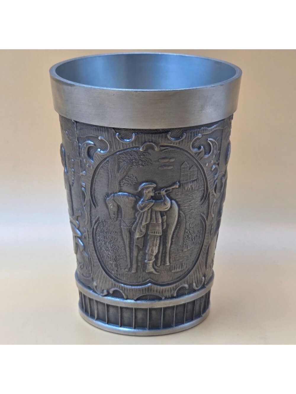 Grenningloh Germany 95% Pewter Hunting Cup Waidmannsheil Relief Zinn